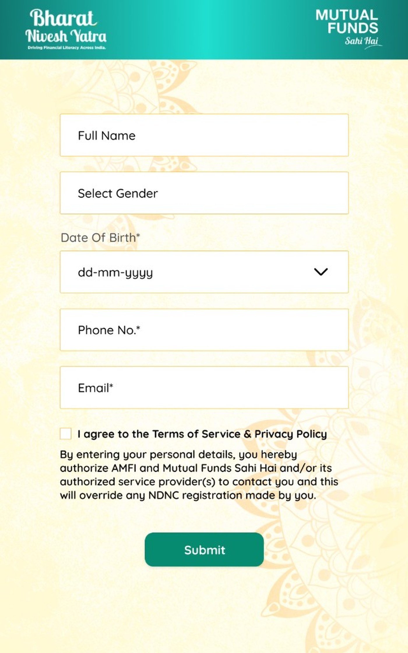 AMFI Bharat Nivesh Yatra registration form